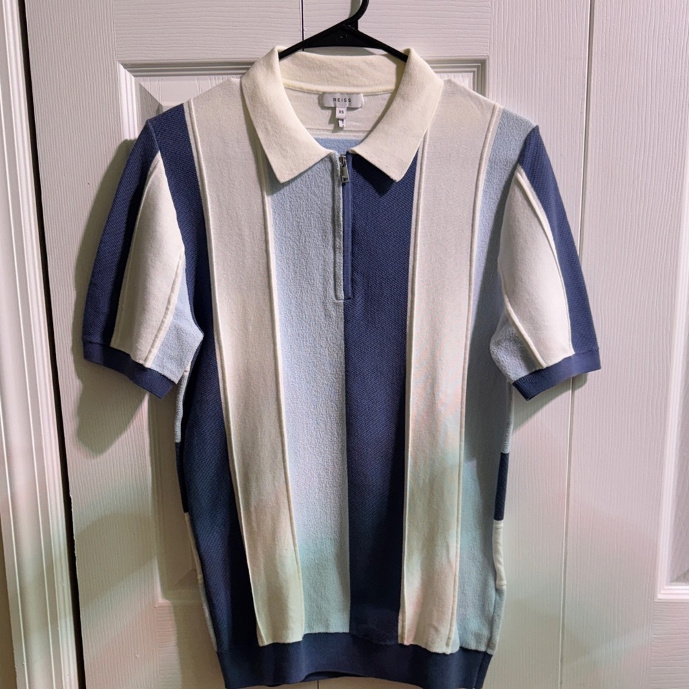 Reiss Blue and Cream Striped Polo Shirt